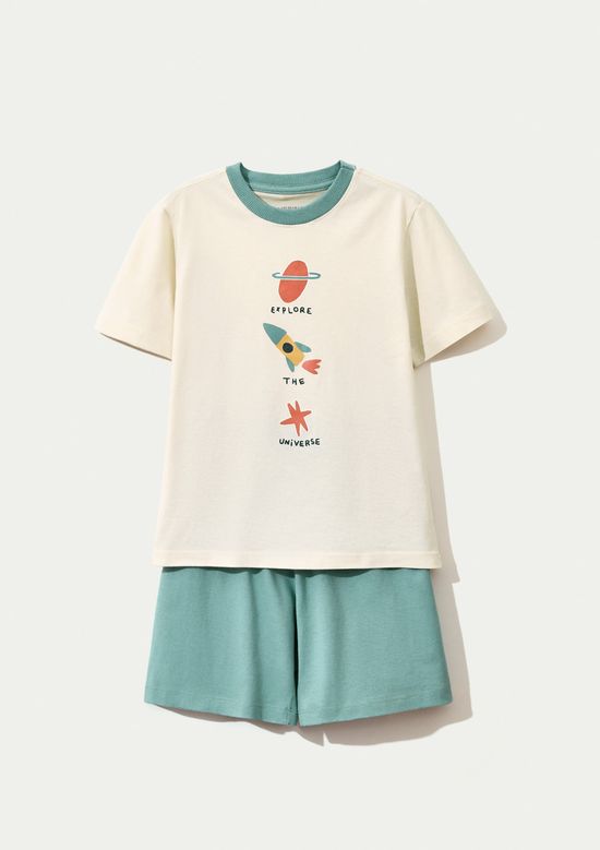 Foto do produto: Pijama Infantil Menino Curto Com Estampa - Creme