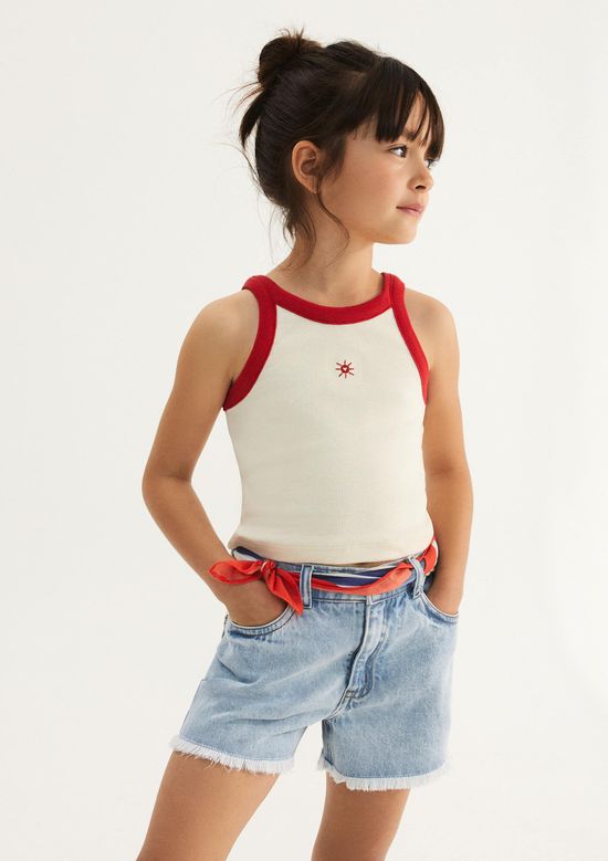 Foto do produto: Regata Cropped Infantil Menina Em Ribana - Creme