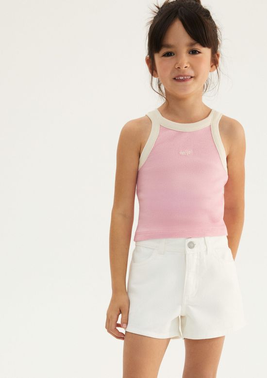 Foto do produto: Regata Cropped Infantil Menina Em Ribana - Rosa