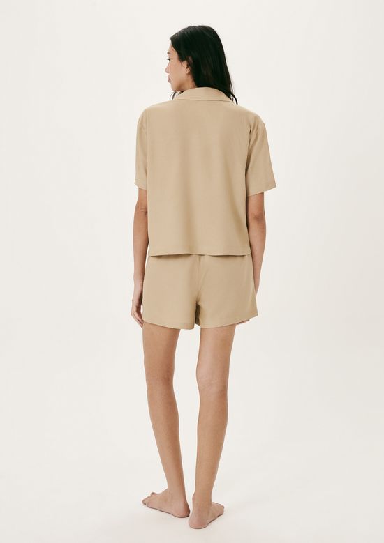 Foto do produto: Pijama Curto Feminino Com Camisa Estampada - Bege