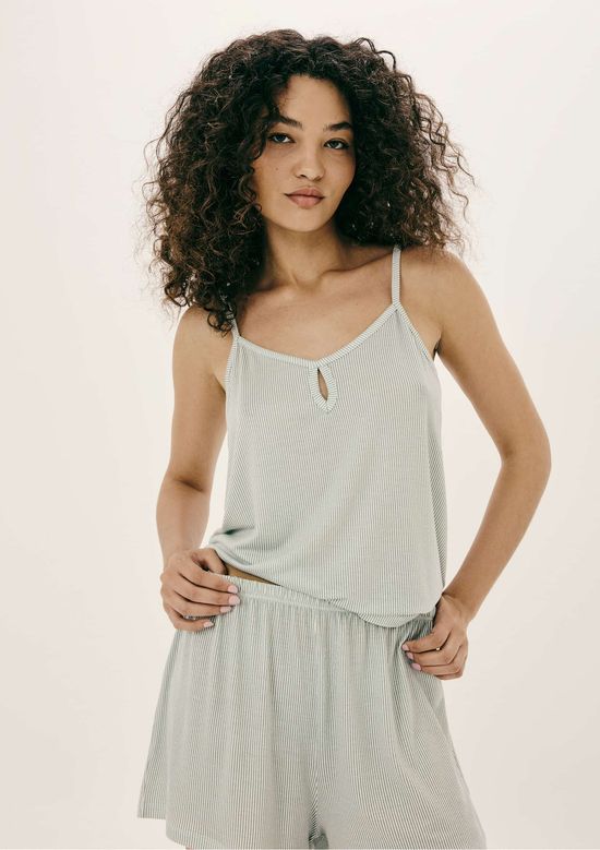 Foto do produto: Pijama Curto Feminino Listrado Com Regata - Cinza