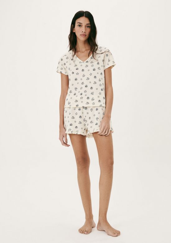 Foto do produto: Pijama Curto Feminino Estampado Decote V - Creme