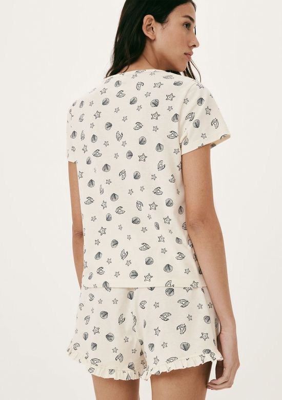 Foto do produto: Pijama Curto Feminino Estampado Decote V - Creme