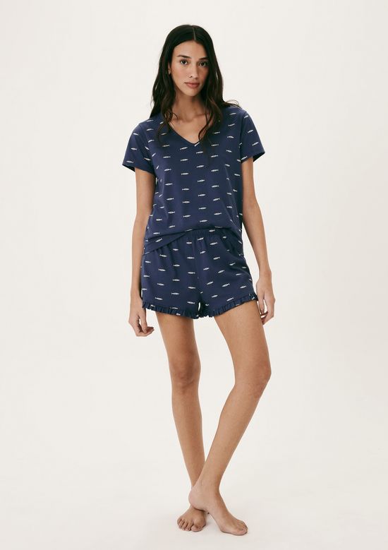 Foto do produto: Pijama Curto Feminino Estampado Decote V - Azul
