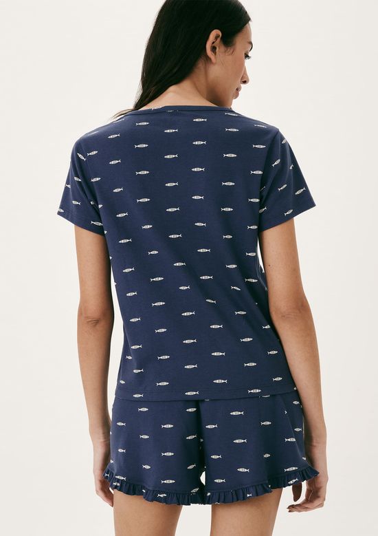 Foto do produto: Pijama Curto Feminino Estampado Decote V - Azul