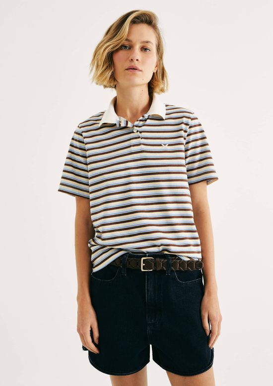 Foto do produto: Blusa Polo Feminina Listrada - Marrom