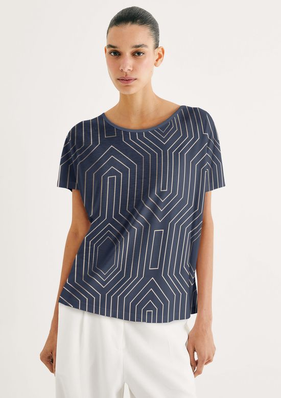 Foto do produto: Blusa Feminina Manga Curta Estampada - Azul