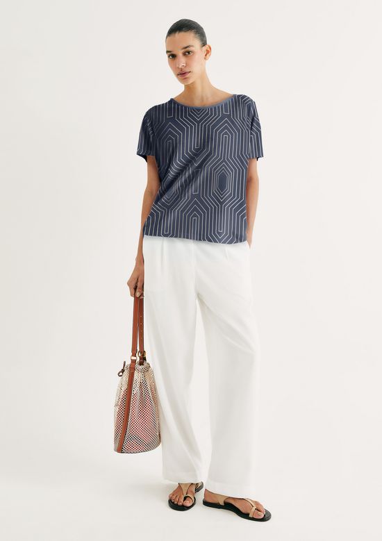 Foto do produto: Blusa Feminina Manga Curta Estampada - Azul