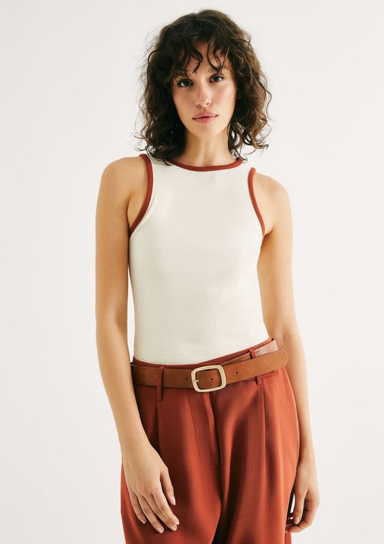 Foto do produto: Regata Feminina Friso Contrastante - Creme