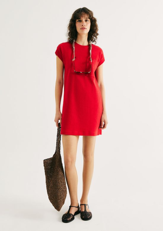 Foto do produto: Vestido Básico Curto Texturizado Com Bolso - Vermelho