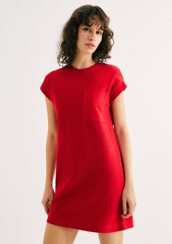 Foto do produto: Vestido Básico Curto Texturizado Com Bolso - Vermelho