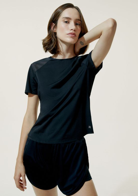 Foto do produto: Camiseta Esportiva Feminina Com Tule - Preto