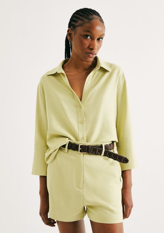 Foto do produto: Camisa Feminina Manga 7/8 Com Linho - Verde