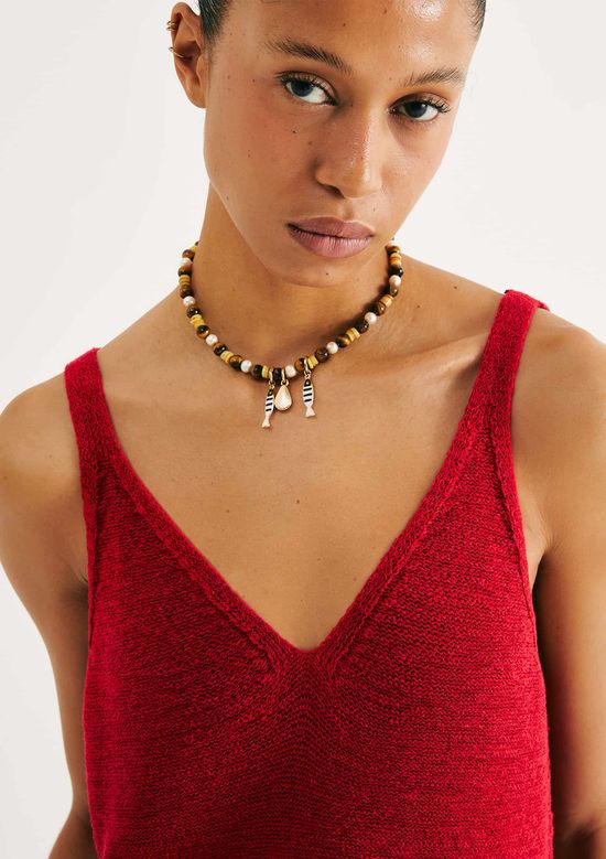 Foto do produto: Regata Feminina Decote V Em Tricô - Vermelho