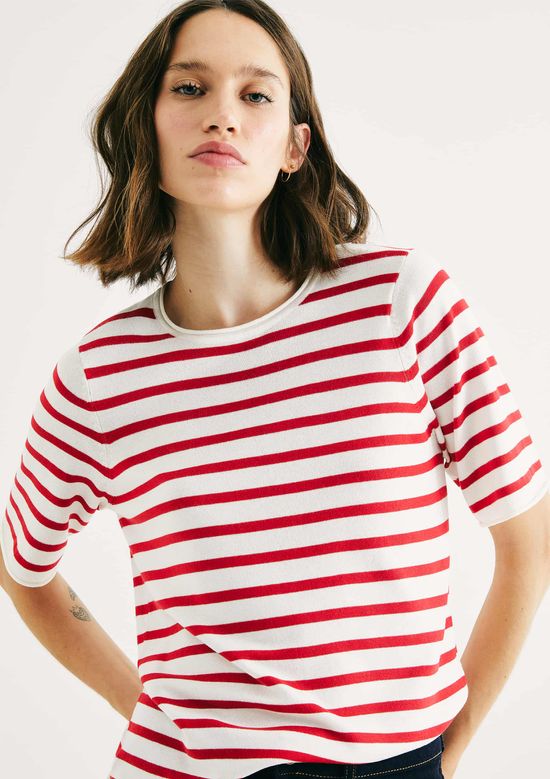 Foto do produto: Blusa Feminina Listrada Em Tricô - Vermelho