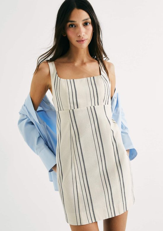 Foto do produto: Vestido Listrado De Linho - Azul