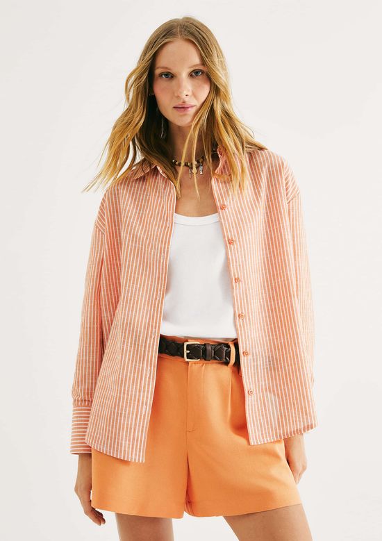 Foto do produto: Camisa Feminina Manga Longa Listrada - Laranja