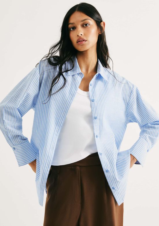 Foto do produto: Camisa Feminina Manga Longa Listrada - Azul