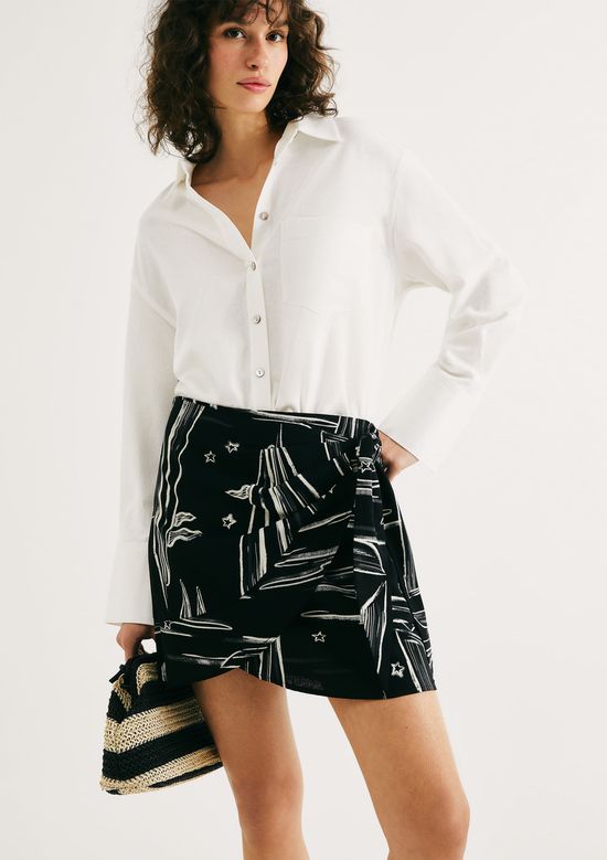 Foto do produto: Saia Pareô Cintura Alta Estampada - Preto