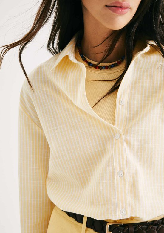 Foto do produto: Camisa Feminina Manga Longa Listrada - Amarelo