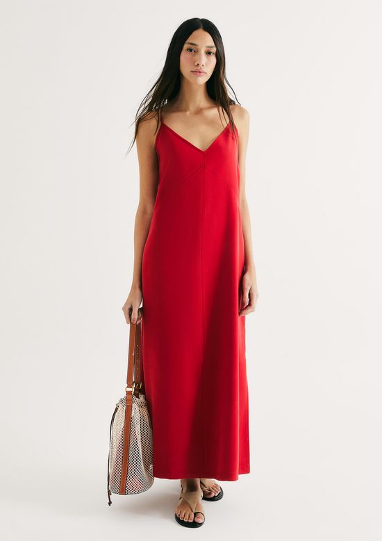 Foto do produto: Vestido Midi Em Peach Touch Com Fenda - Vermelho