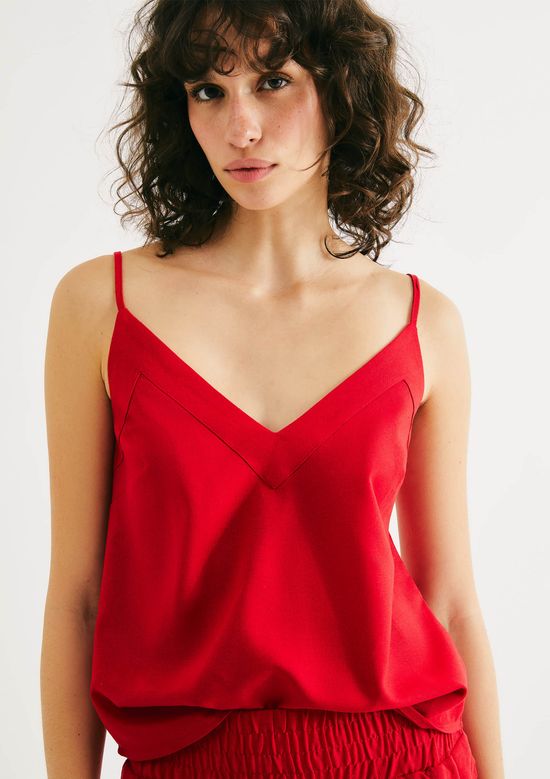 Foto do produto: Regata Feminina Decote V Em Linho - Vermelho