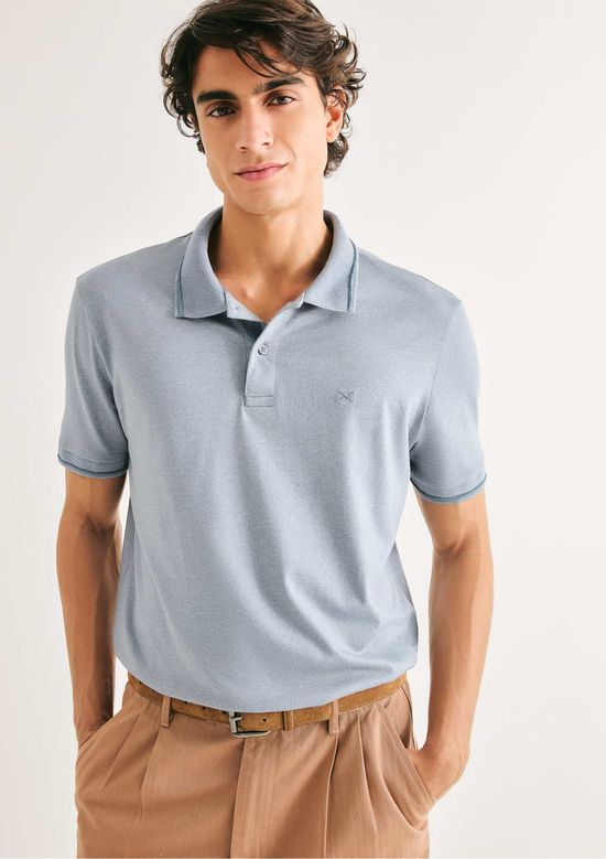 Foto do produto: Camisa Polo Básica Masculina Em Malha Texturizada - Azul