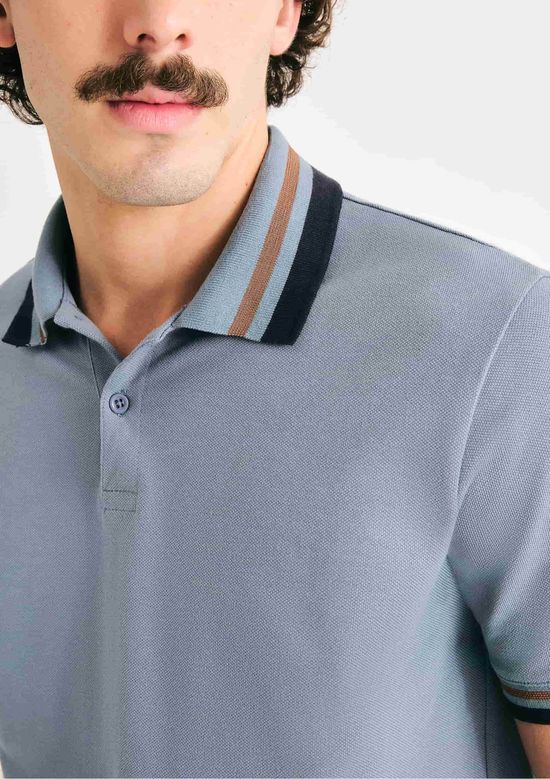 Foto do produto: Camisa Polo Masculina Manga Curta Com Retilínea - Azul