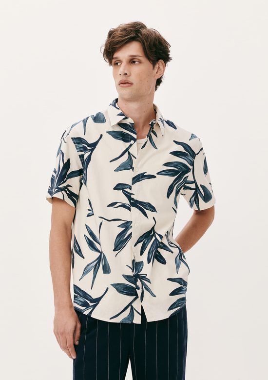 Foto do produto: Camisa Masculina Manga Curta Estampada Com Linho - Off white