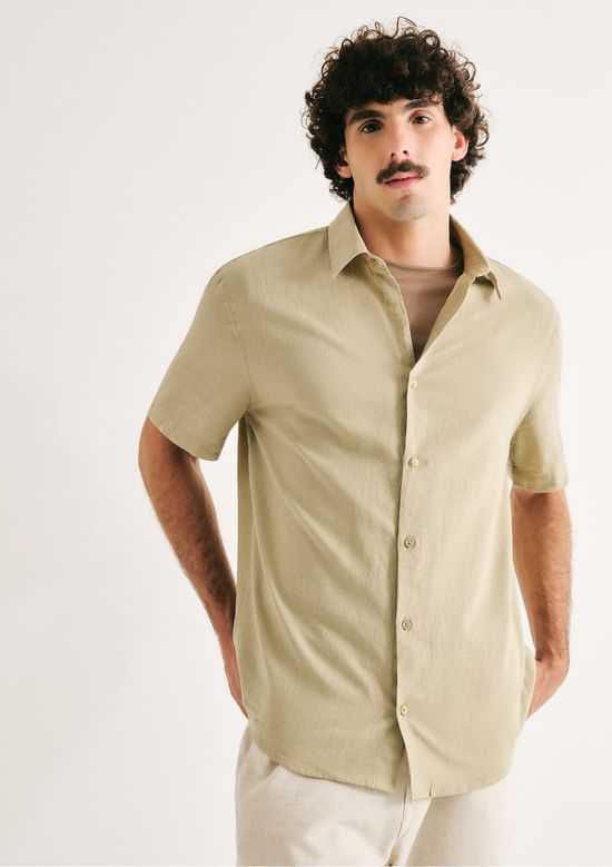 Foto do produto: Camisa Masculina Manga Curta Slim Com Linho - Verde