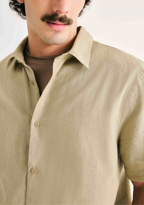 Foto do produto: Camisa Masculina Manga Curta Slim Com Linho - Verde