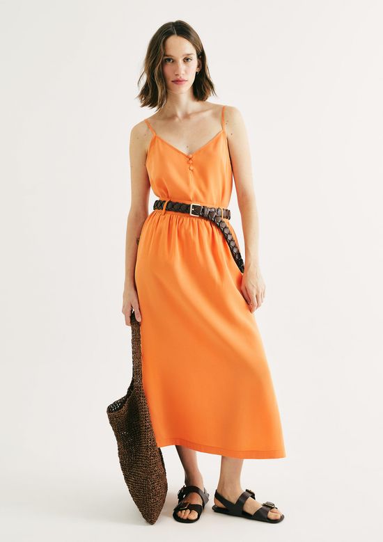 Foto do produto: Saia Midi Cintura Média Em Peach Touch - Laranja