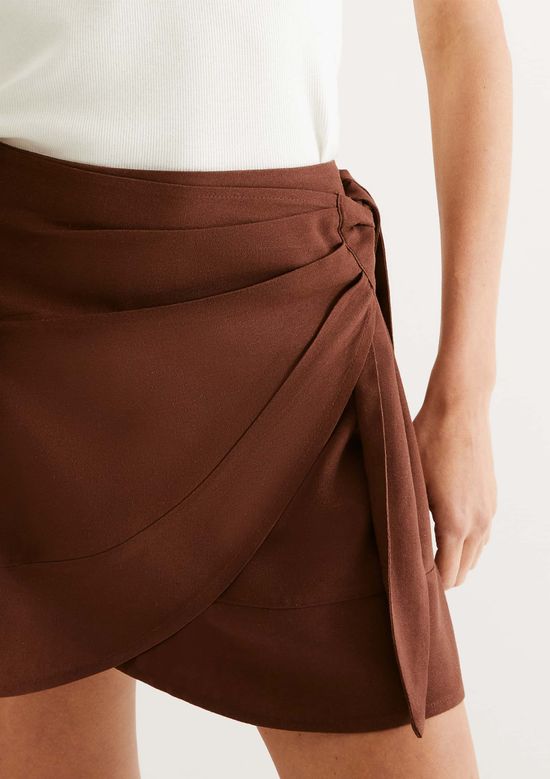 Foto do produto: Saia Pareô Cintura Alta Com Linho - Marrom