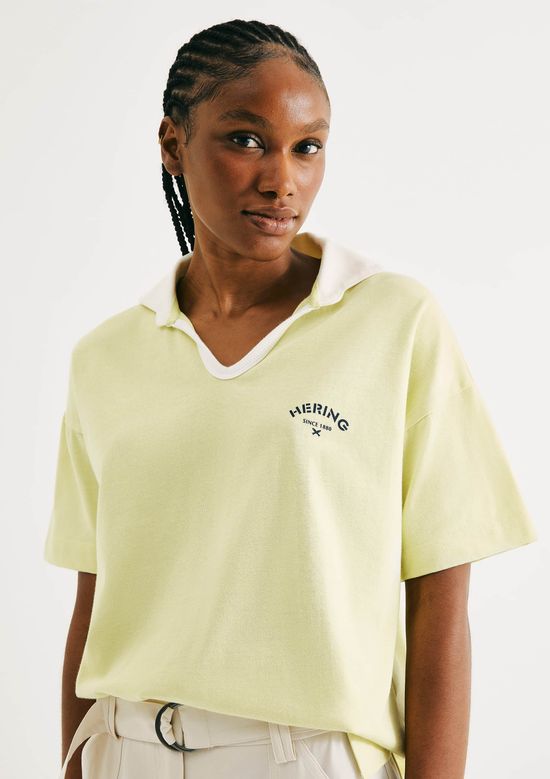 Foto do produto: Camisa Polo Feminina Oversized Em Malha Binada - Amarelo
