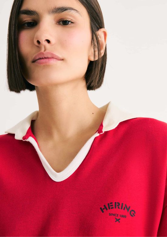 Foto do produto: Camisa Polo Feminina Oversized Em Malha Binada - Vermelho