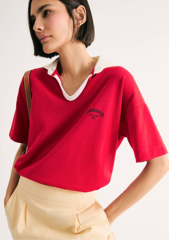 Foto do produto: Camisa Polo Feminina Oversized Em Malha Binada - Vermelho