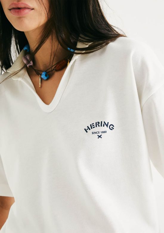 Foto do produto: Camisa Polo Feminina Oversized Em Malha Binada - Off white