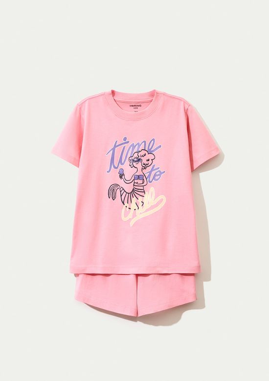 Foto do produto: Pijama Infantil Menina Curto Com Estampa - Rosa
