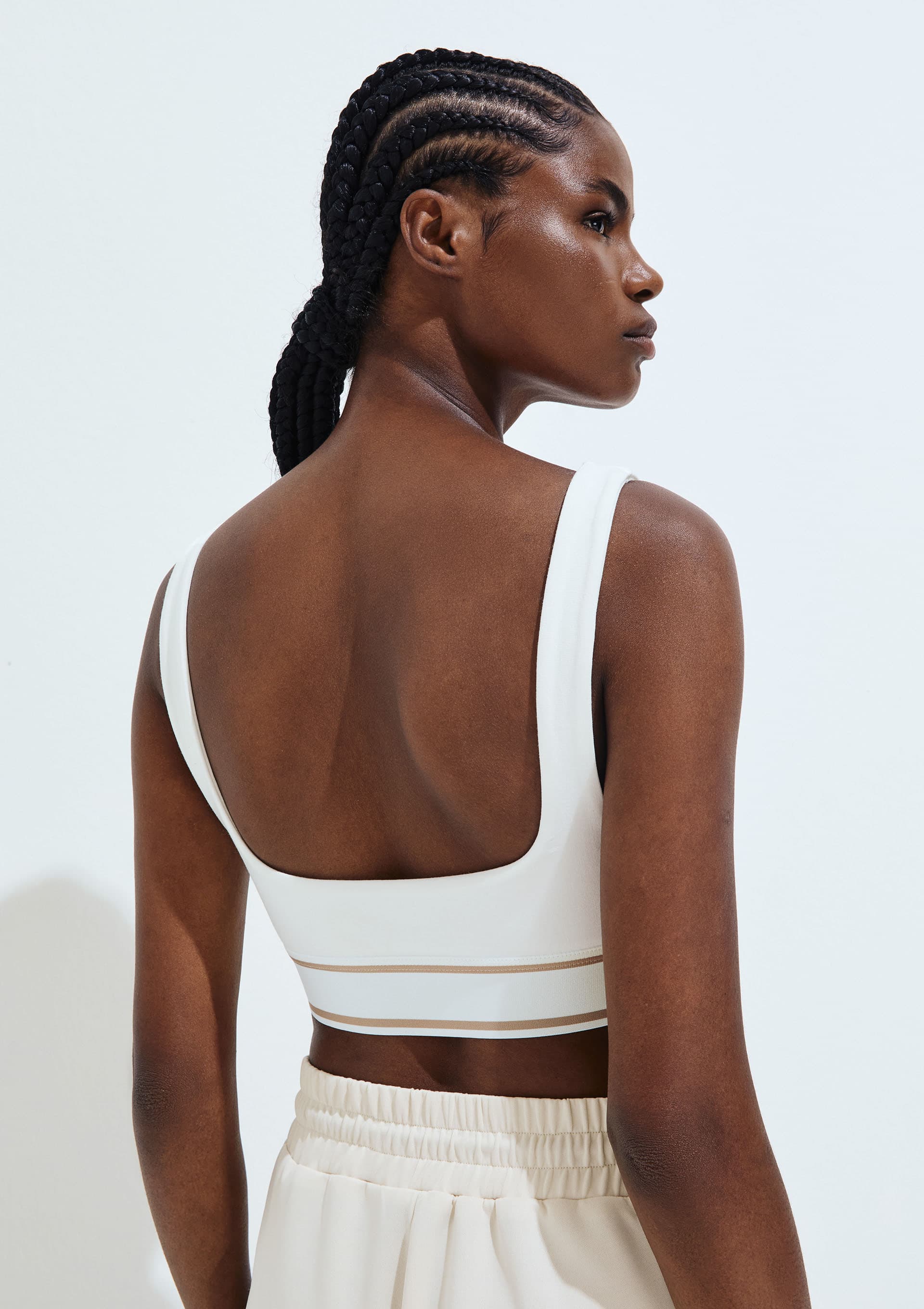 Top Cropped Bicolor Com Bordado - Creme | Hering