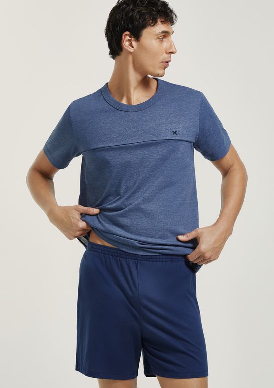 Foto do produto: Pijama Curto Masculino Em Algodão - Azul