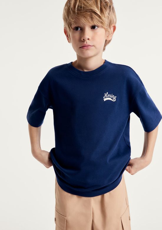 Foto do produto: Camiseta Infantil Menino Oversized Bordada - Azul