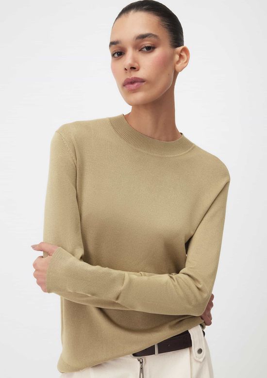 Foto do produto: Blusa Feminina Manga Longa Em Tricô Leve - Caqui