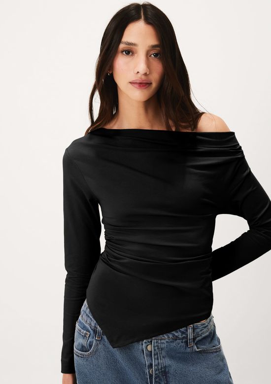Foto do produto: Blusa Feminina Manga Longa Assimétrica Em Malha Premium - Preto