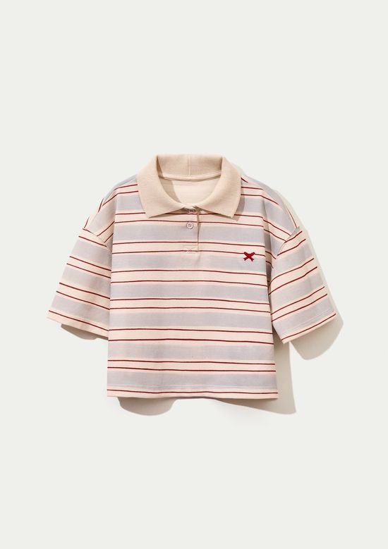 Foto do produto: Camisa Polo Infantil Menina Cropped Listrada - Creme