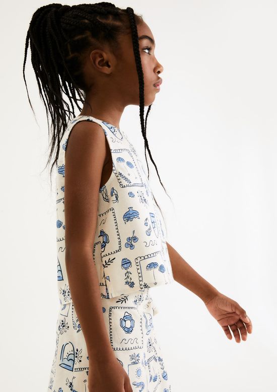 Foto do produto: Regata Infantil Menina Estampada Com Linho - Bege