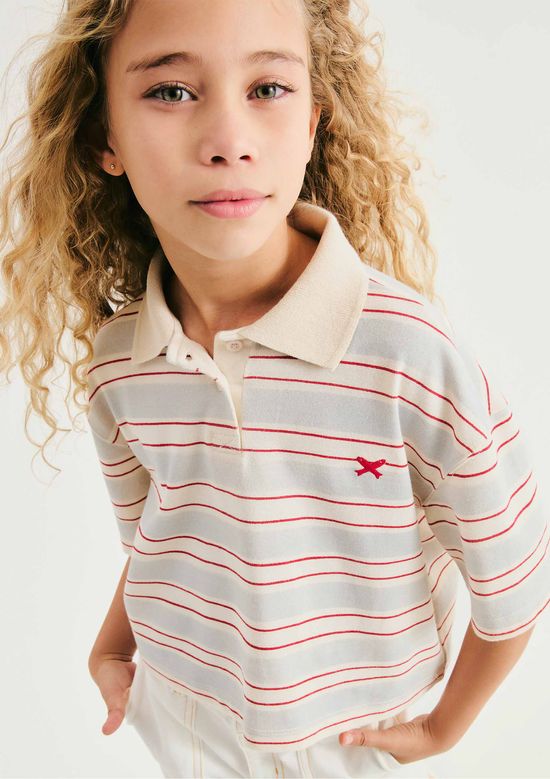Foto do produto: Camisa Polo Infantil Menina Cropped Listrada - Creme