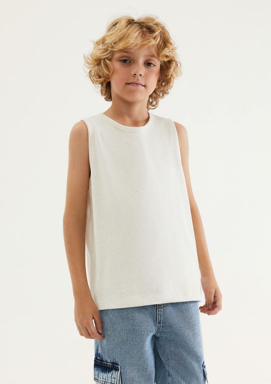 Foto do produto: Regata Infantil Menino Básica Com Linho - Creme