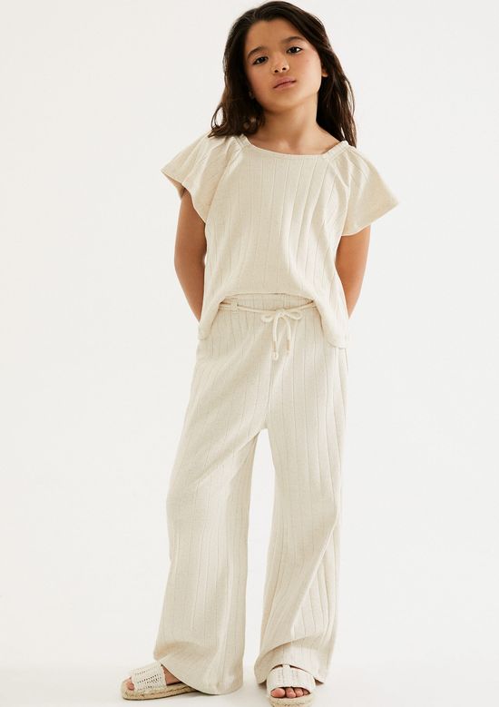 Foto do produto: Calça Infantil Menina Em Ribana Com Linho - Off white