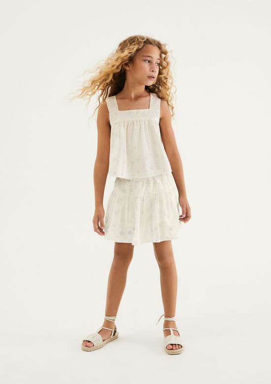 Foto do produto: Shorts Saia Infantil Curta Bordada - Creme