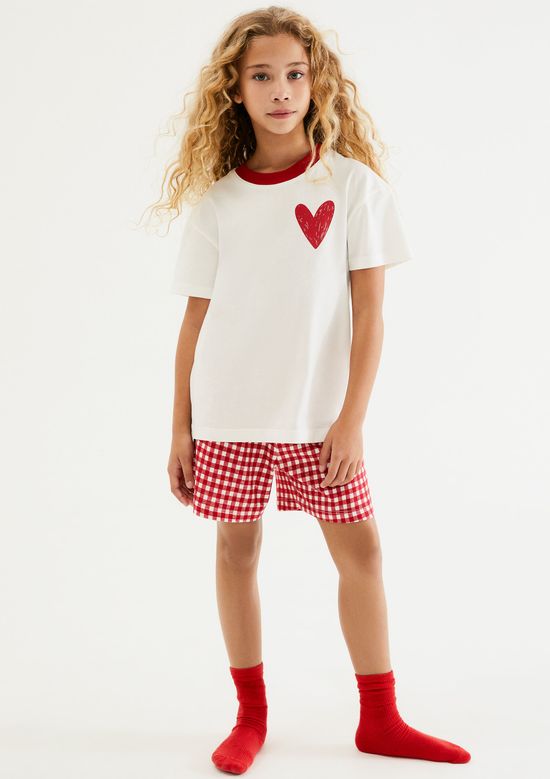 Foto do produto: Pijama Curto Infantil Menina Estampado + Porta Pijamas - Off white
